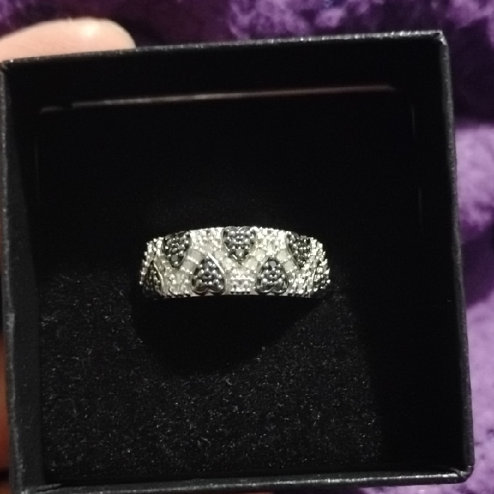 White Gold Over Silver Ring With Mini Diamonds.